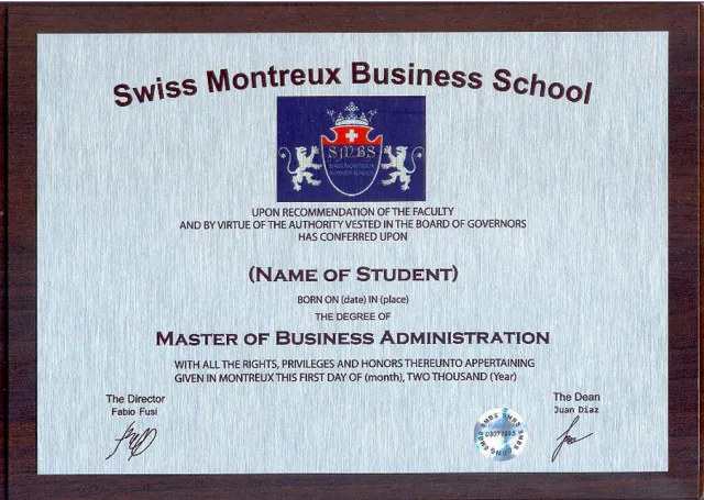 Swiss Montreux Business School diploma